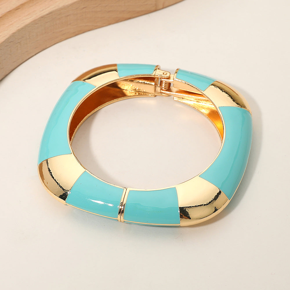 Bold Enamel Inlay Square Hinged Bangle Bracelet