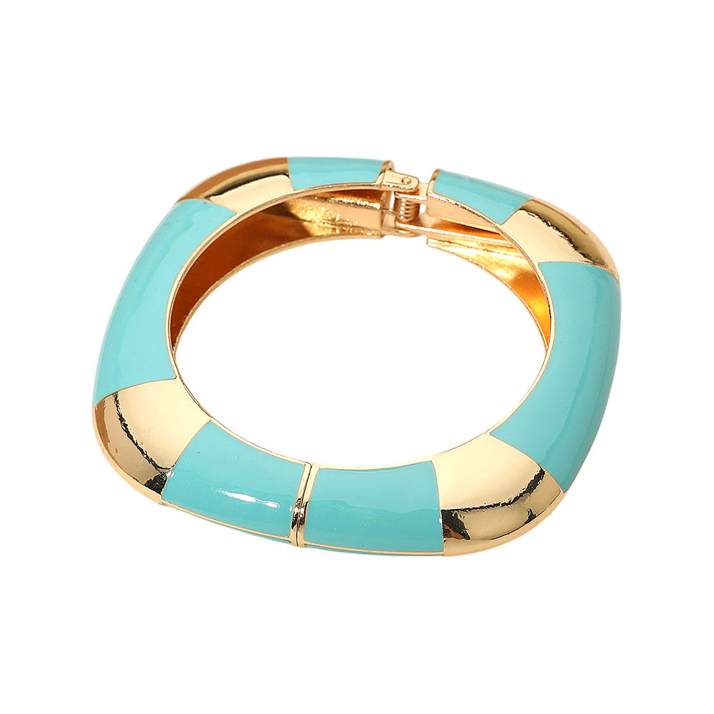 Bold Enamel Inlay Square Hinged Bangle Bracelet