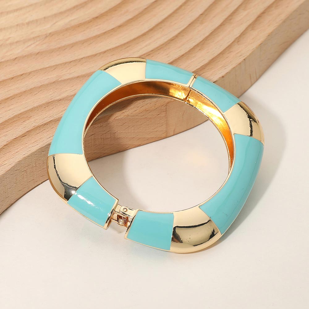 Bold Enamel Inlay Square Hinged Bangle Bracelet