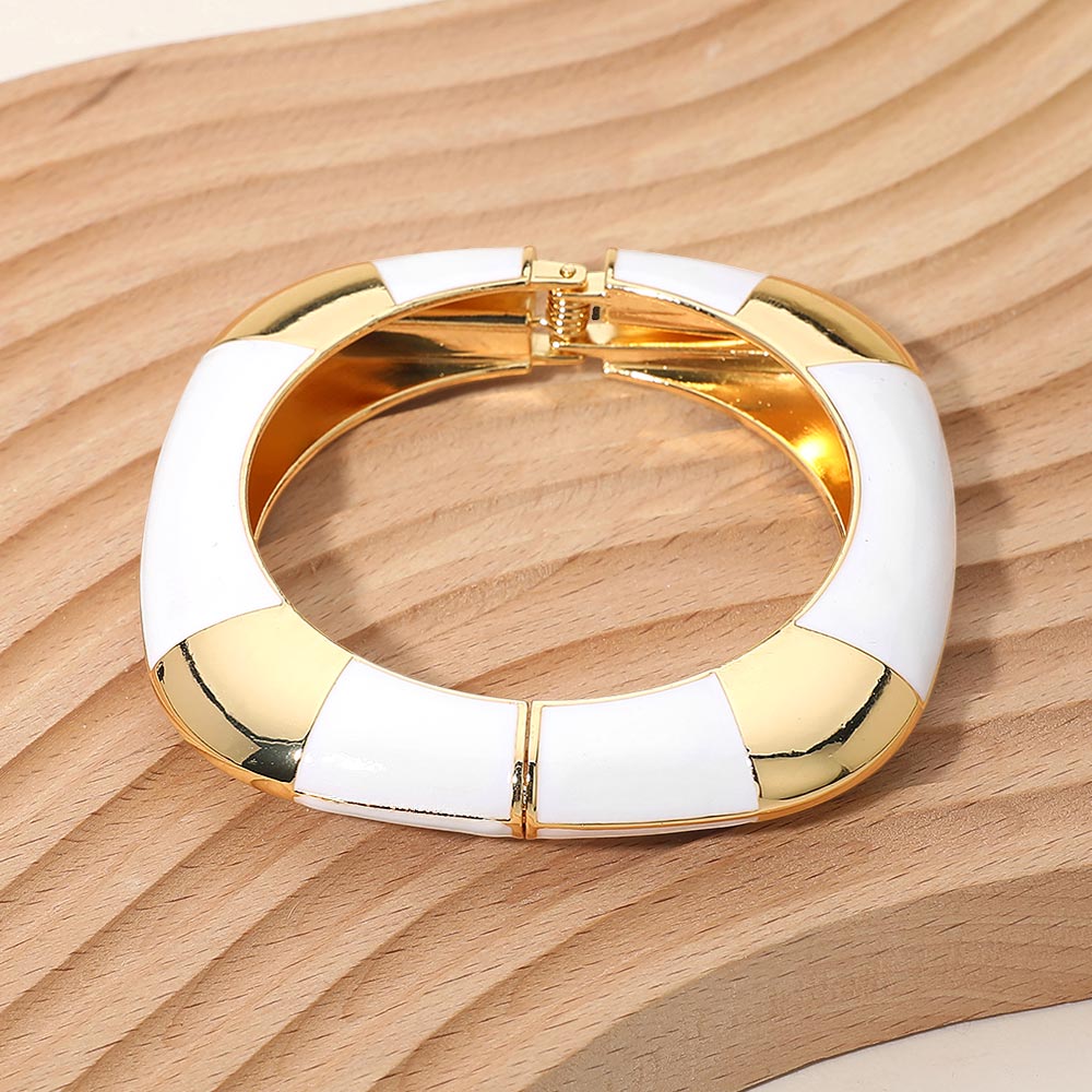 Bold Enamel Inlay Square Hinged Bangle Bracelet