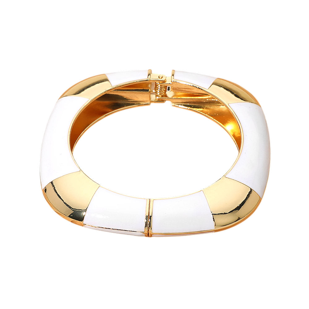 Bold Enamel Inlay Square Hinged Bangle Bracelet