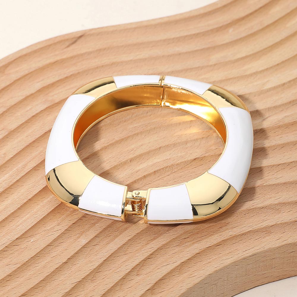 Bold Enamel Inlay Square Hinged Bangle Bracelet