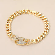 CZ Stone Paved Mariner Link Charm Accent Cuban Link Chain Bracelet