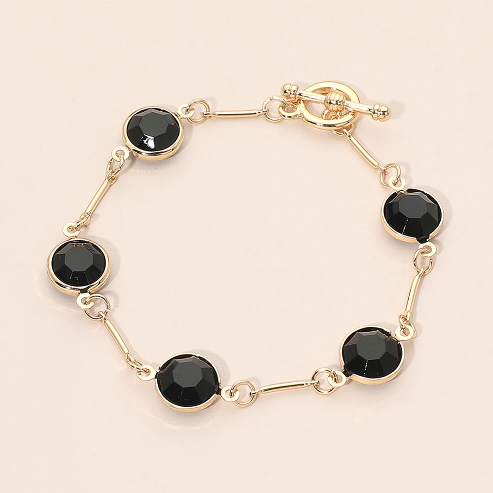 Round Stone Link Toggle Bracelet