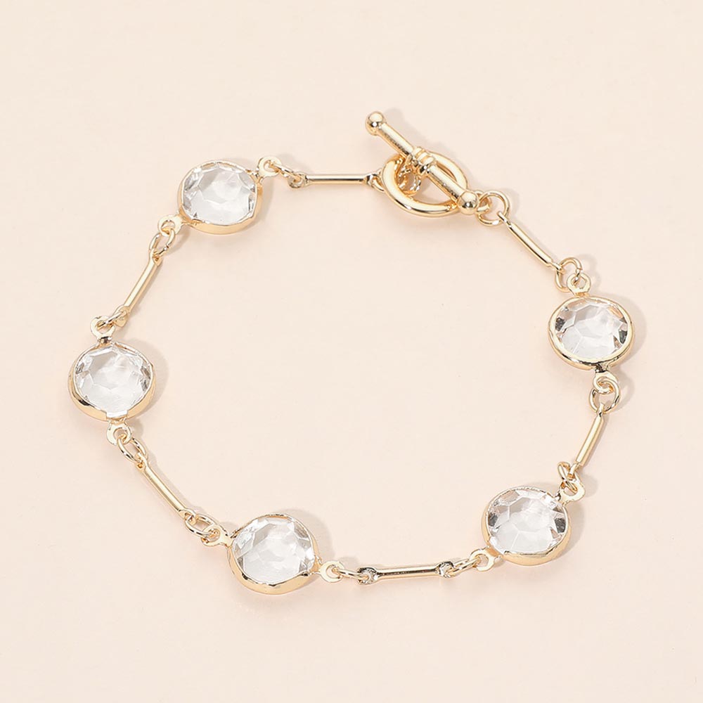 Round Stone Link Toggle Bracelet