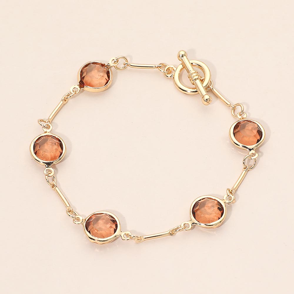 Round Stone Link Toggle Bracelet