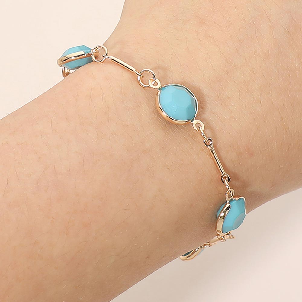 Round Stone Link Toggle Bracelet