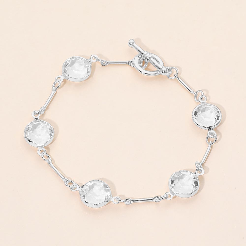 Round Stone Link Toggle Bracelet