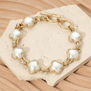Bold Quatrefoil Pearl Stone Link Toggle Bracelet