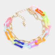 Open Metal Oval Resin Link Double Layered Bracelet