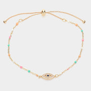 Evil Eye Pointed Beads Station Pull Tie Bracelet