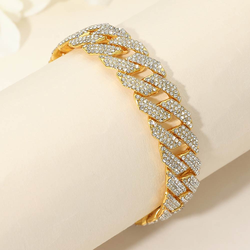 Bold 15mm Rhinestone Pave Miami Cuban Link Chain Bracelet