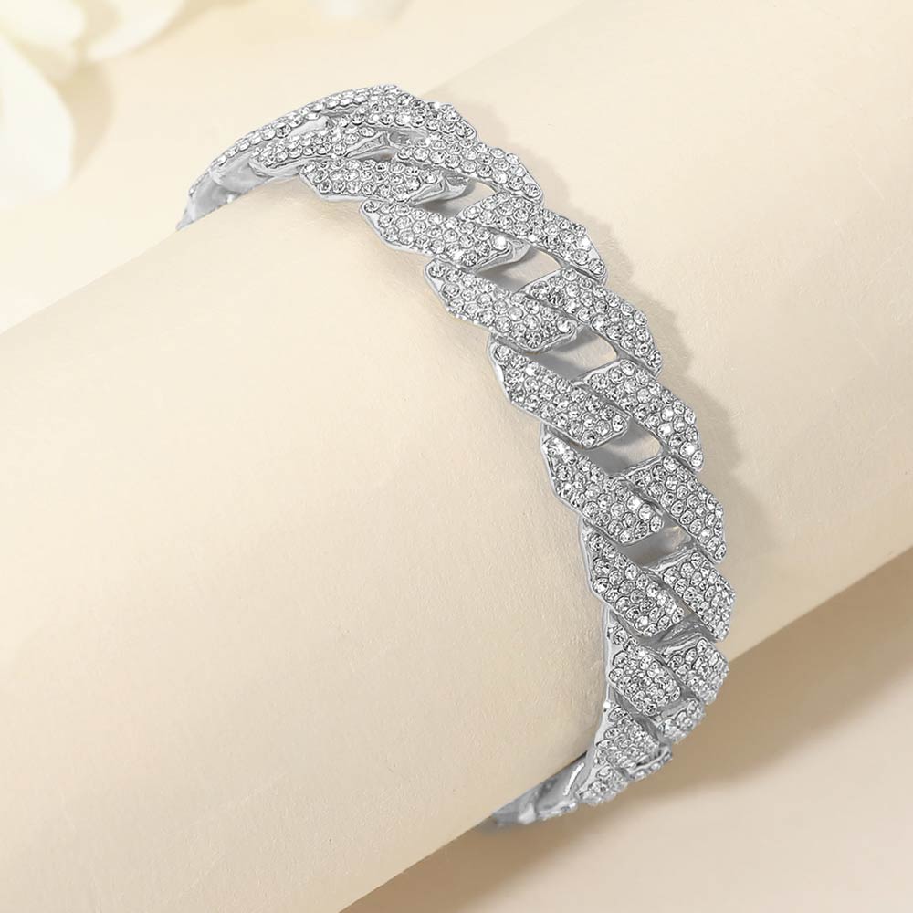 Bold 15mm Rhinestone Pave Miami Cuban Link Chain Bracelet
