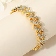 Bold 15mm Rhinestone Pave Zigzag Cuban Link Chain Bracelet