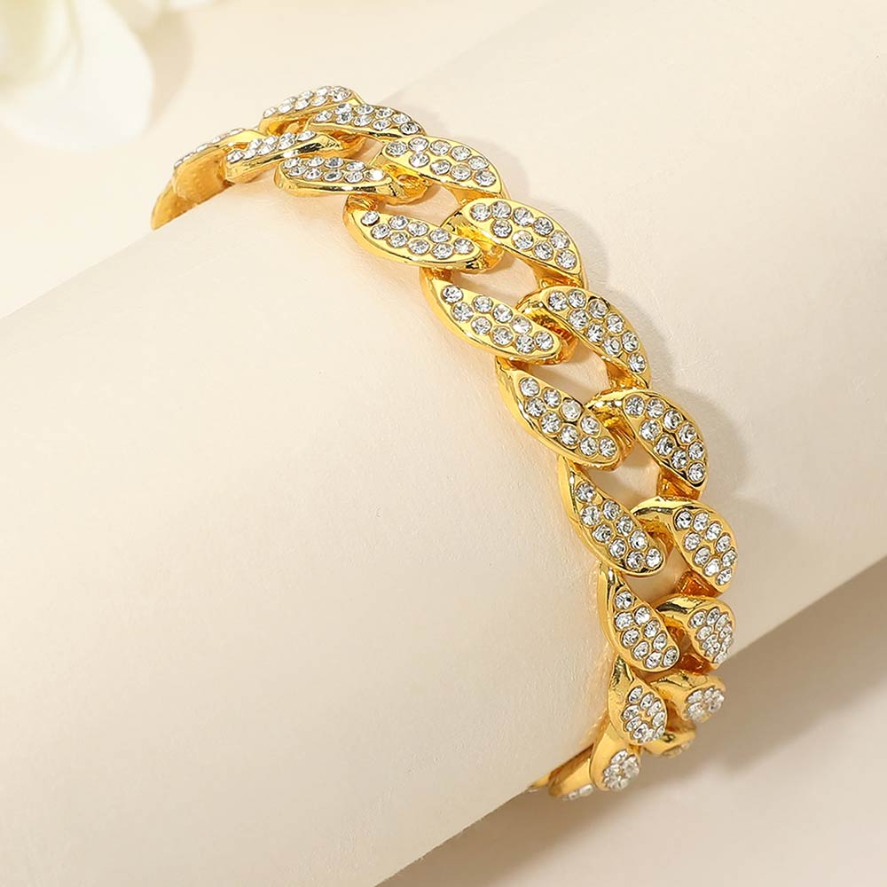 Bold 15mm Rhinestone Pave Miami Cuban Link Chain Bracelet