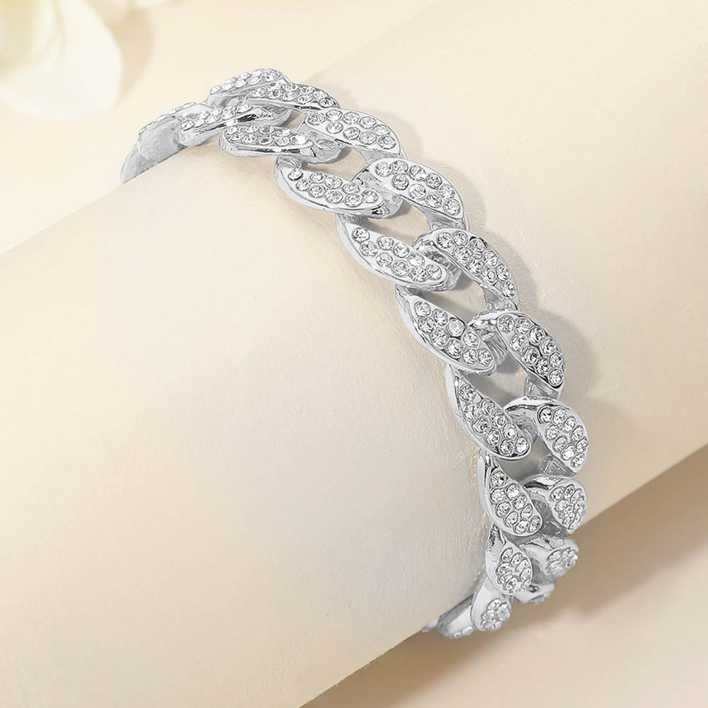 Bold 15mm Rhinestone Pave Miami Cuban Link Chain Bracelet