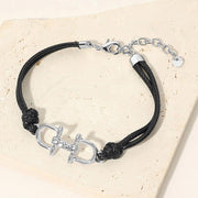 Stone Pave Horsebit Accent Braided Cord Bracelet