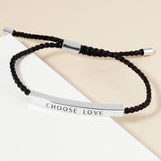 White Gold Dipped CHOOSE LOVE Message Bar Pointed Rope Adjustable Cinch Pull Tie Bracelet