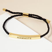 Gold Dipped NAMASTE Message Bar Pointed Rope Adjustable Cinch Pull Tie Bracelet