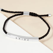 White Gold Dipped BRIDE Message Bar Pointed Rope Adjustable Cinch Pull Tie Bracelet