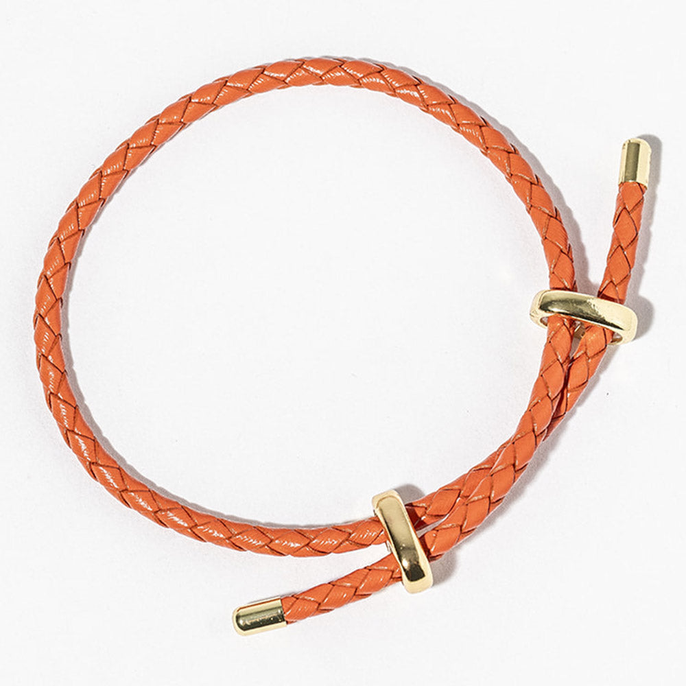 Faux Leather Braided Gold Dipped Tip Adjustable Bracelet