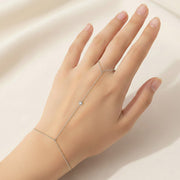 SECRET BOX_Stainless Steel Round Stone Bezel Accent Hand Chain Bracelet