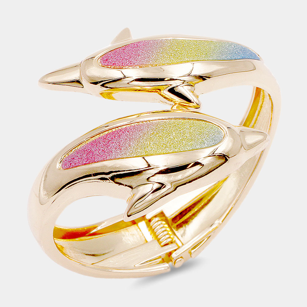 Bling Double Dolphin Hinged Bracelet