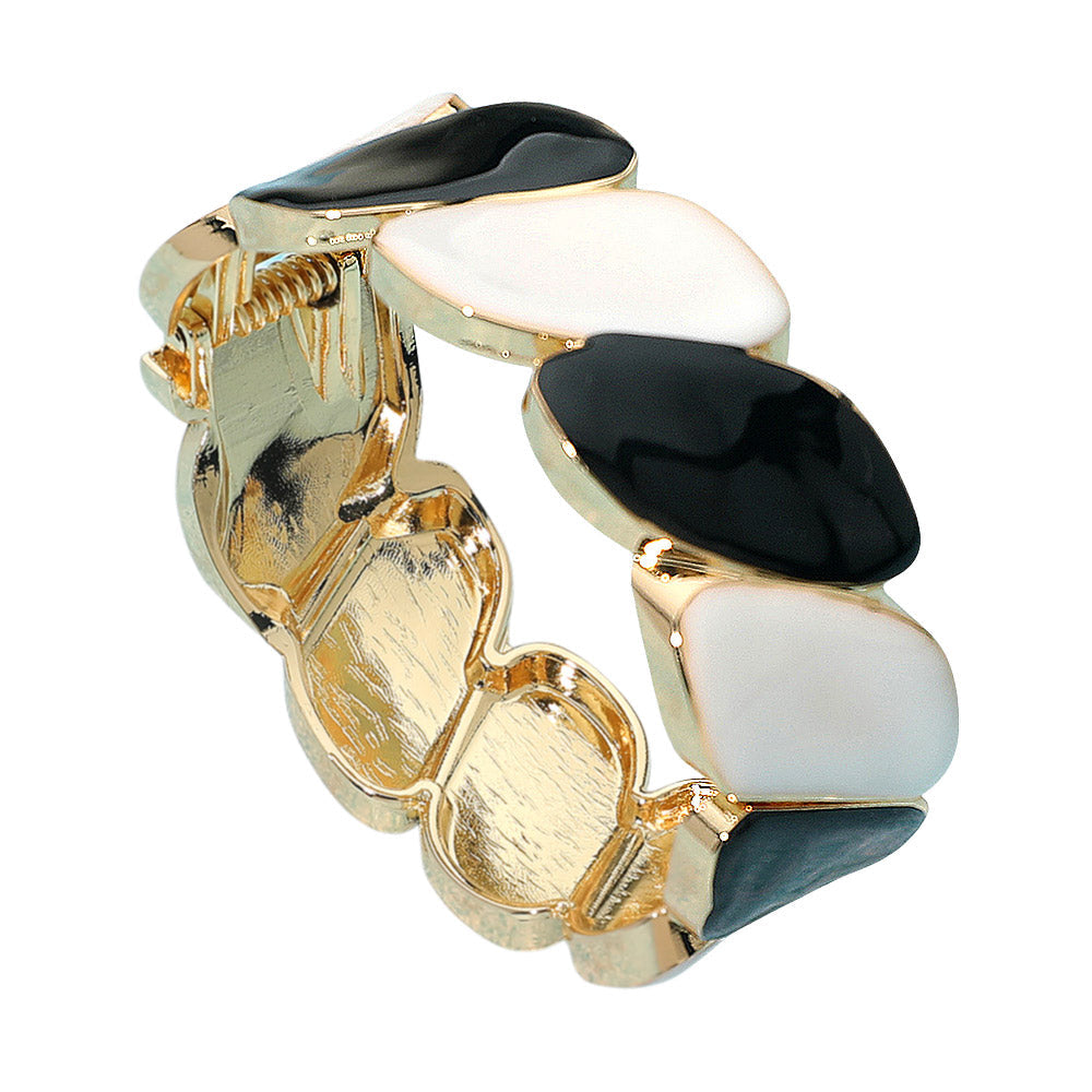 Enamel Marquise Link Hinged Bangle Bracelet