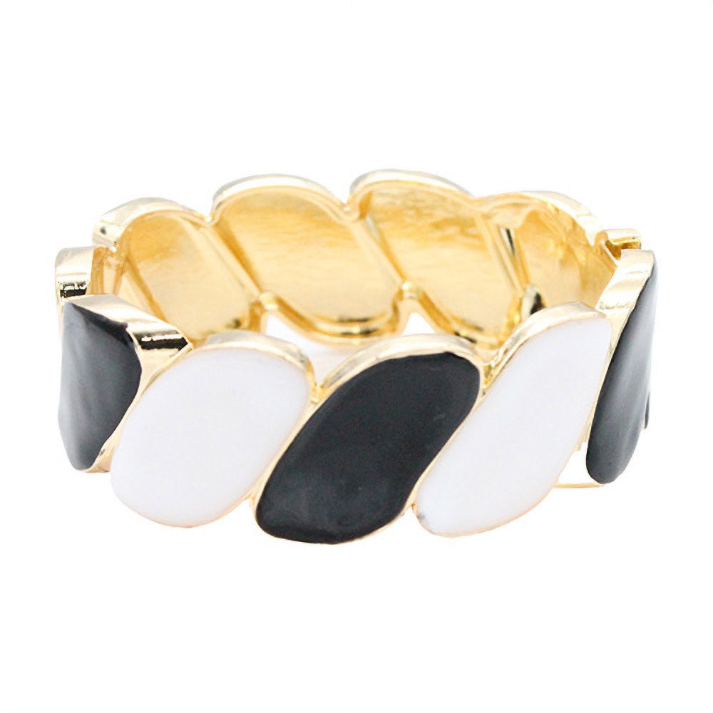 Enamel Marquise Link Hinged Bangle Bracelet