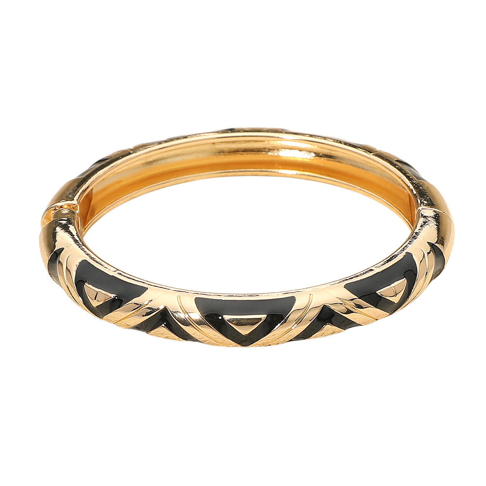 Geometric Pattern Enamel Inlay Hinged Bangle Bracelet