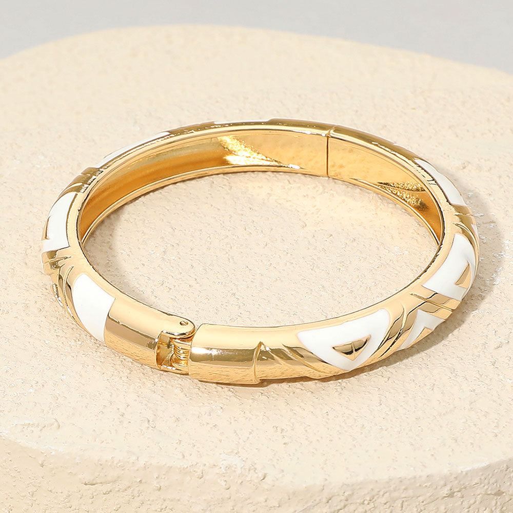 Geometric Pattern Enamel Inlay Hinged Bangle Bracelet