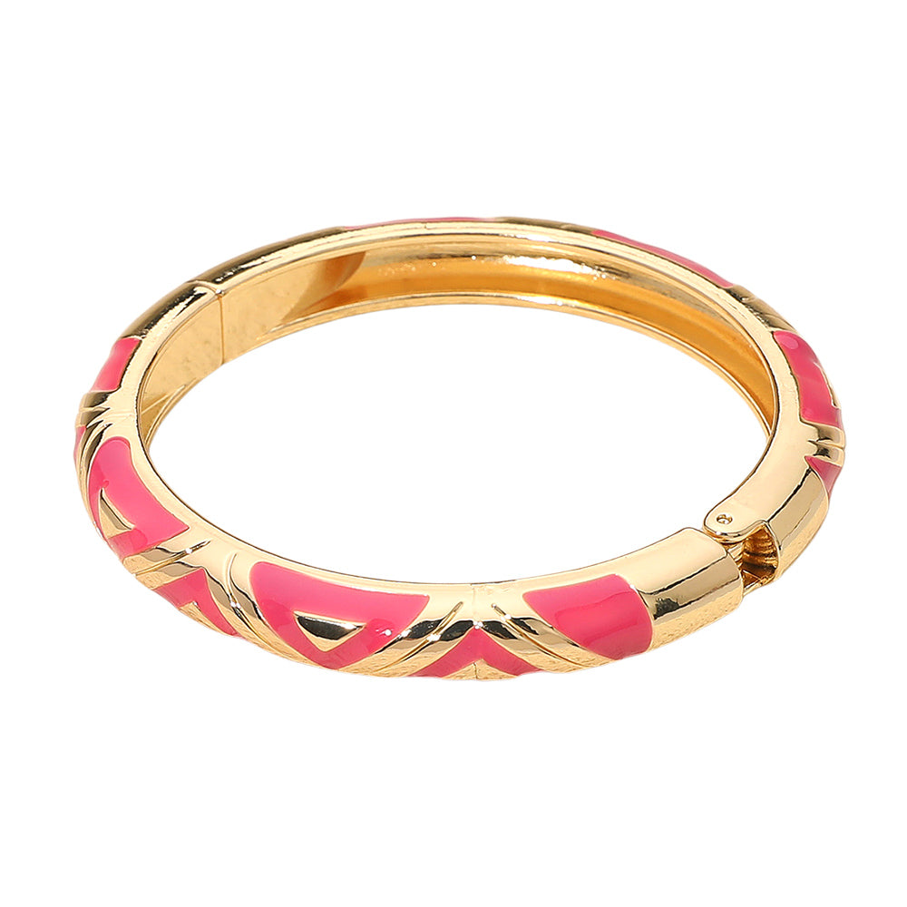 Geometric Pattern Enamel Inlay Hinged Bangle Bracelet
