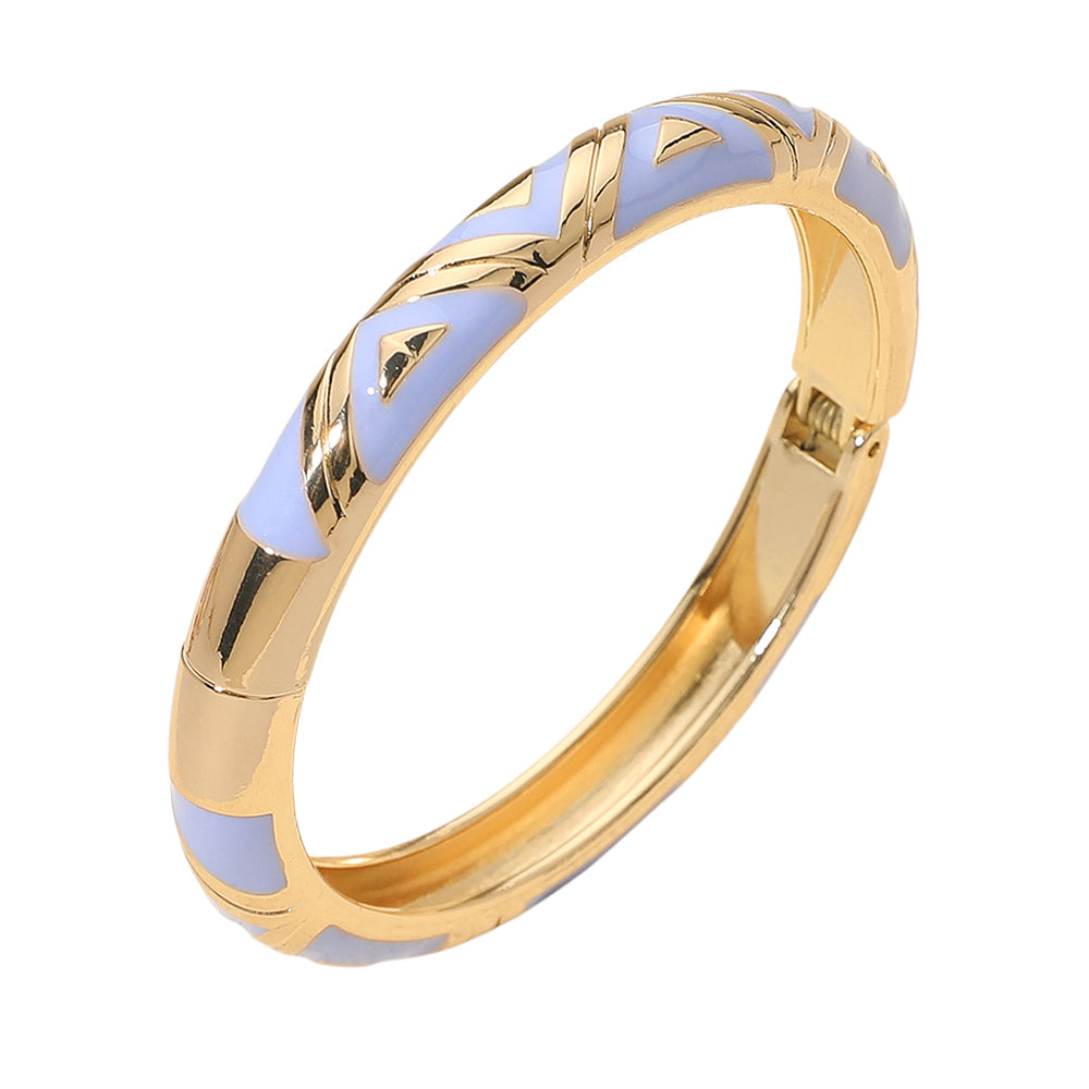 Geometric Pattern Enamel Inlay Hinged Bangle Bracelet