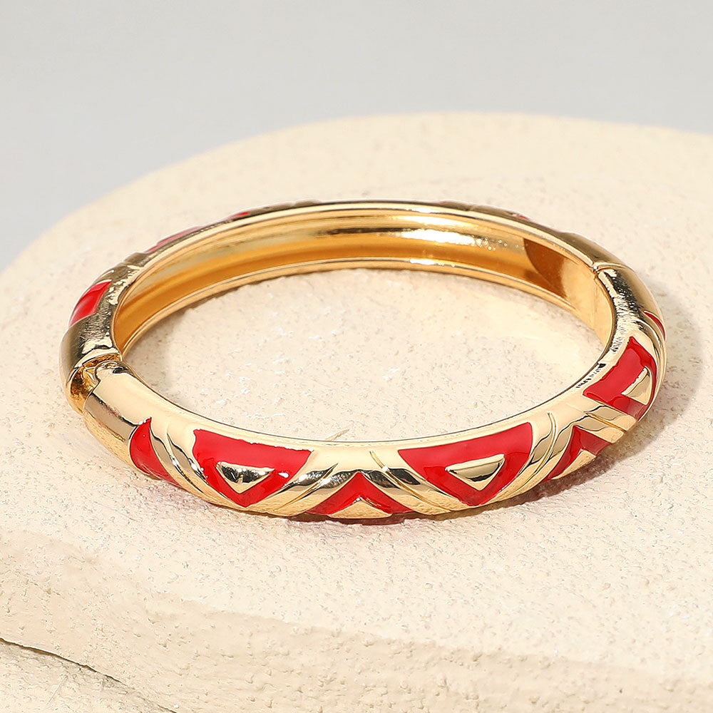 Geometric Pattern Enamel Inlay Hinged Bangle Bracelet