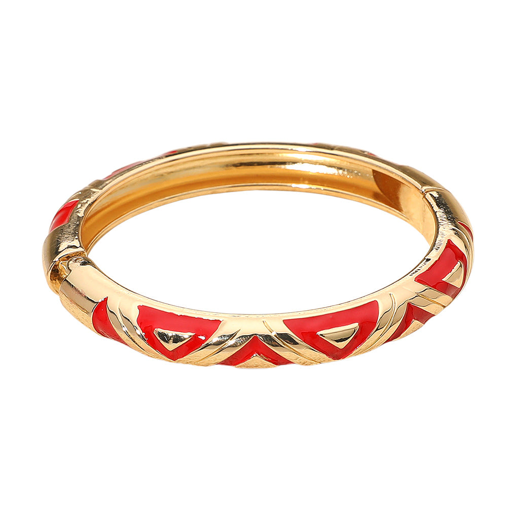Geometric Pattern Enamel Inlay Hinged Bangle Bracelet