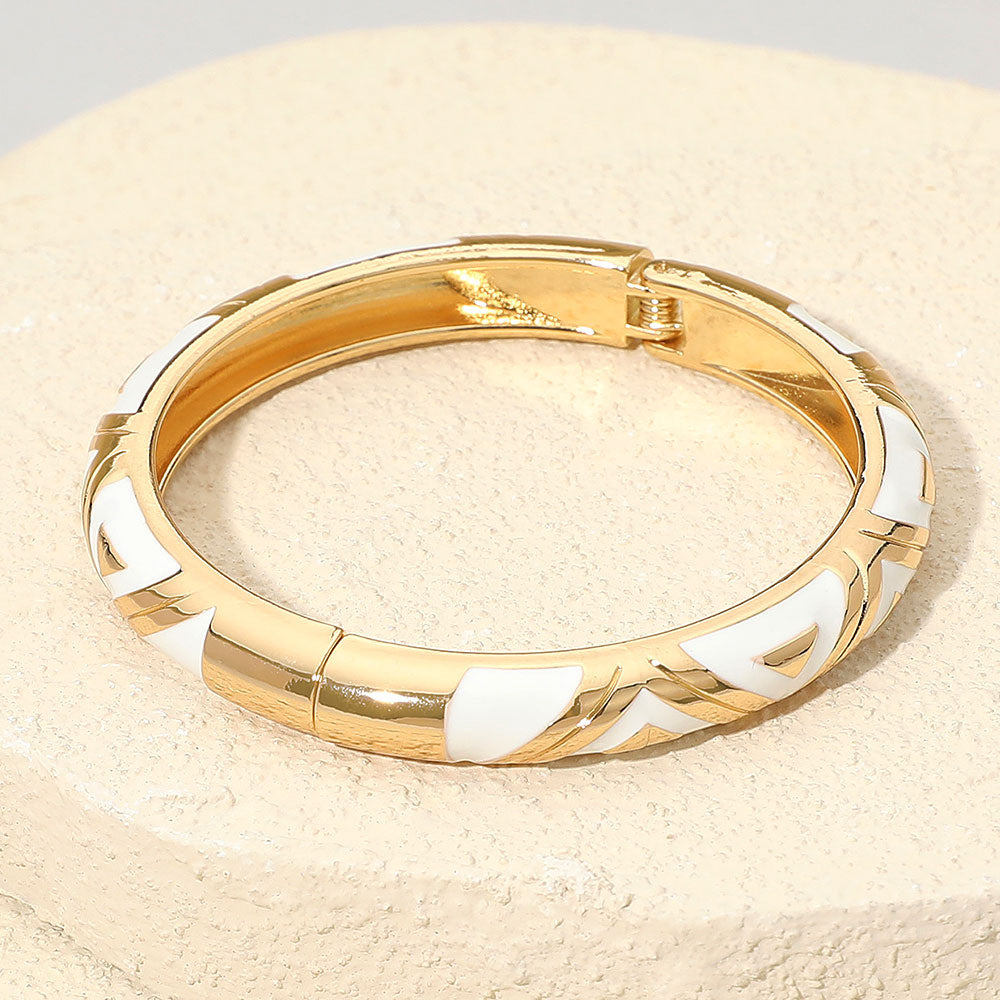 Geometric Pattern Enamel Inlay Hinged Bangle Bracelet