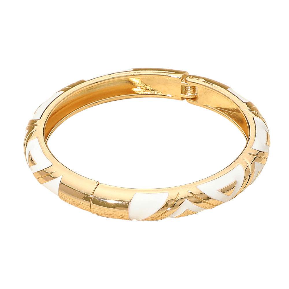 Geometric Pattern Enamel Inlay Hinged Bangle Bracelet
