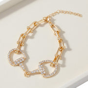 Gold Plated Hypoallergenic Rhinestone Pave Horsebit Accent Industrial Link Chain Bracelet