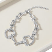 Rhodium Plated Hypoallergenic Rhinestone Pave Horsebit Accent Industrial Link Chain Bracelet