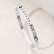 Stainless Steel Baguette Stone Paved Hinged Bangle Bracelet