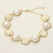 Pearl Accent Textured Disc Link Bracelet