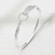 Rhodium Plated CZ Pave Ring Link Hinged Bangle Bracelet
