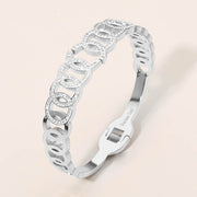 Stainless Steel CZ Pave Circle Link Hinged Bangle Bracelet