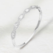 Rhodium Plated Marquise CZ Stone Cluster Around Hinged Bangle Bracelet