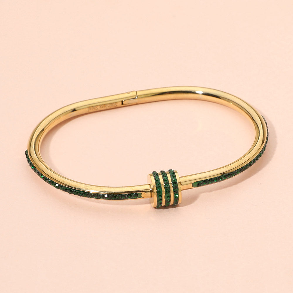 Stainless Steel CZ Stone Accent Hinged Bangle Bracelet