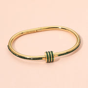 Stainless Steel CZ Stone Accent Hinged Bangle Bracelet