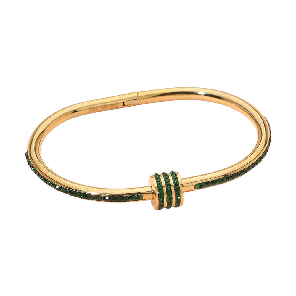Stainless Steel CZ Stone Accent Hinged Bangle Bracelet