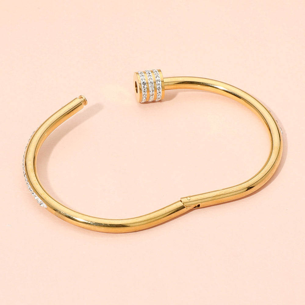 Stainless Steel CZ Stone Accent Hinged Bangle Bracelet