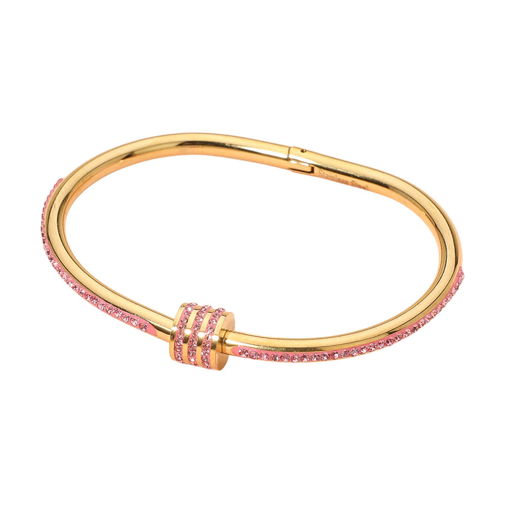 Stainless Steel CZ Stone Accent Hinged Bangle Bracelet
