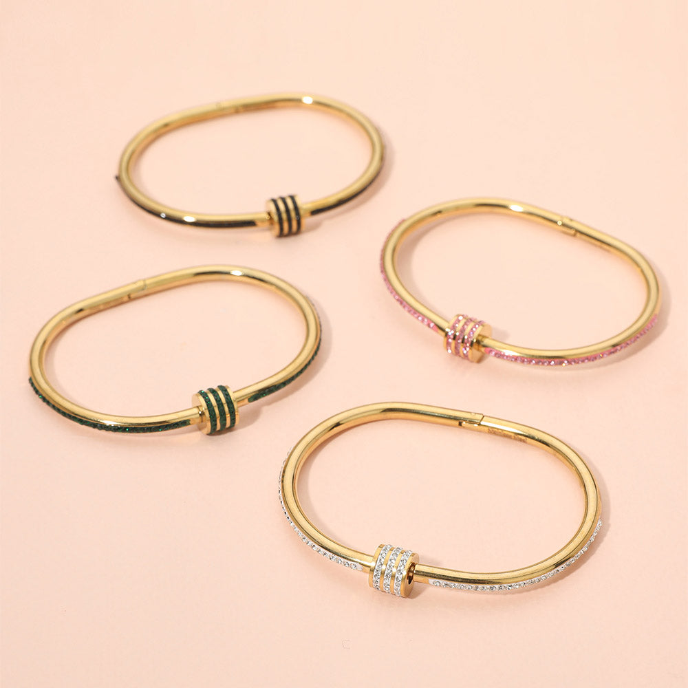 Stainless Steel CZ Stone Accent Hinged Bangle Bracelet